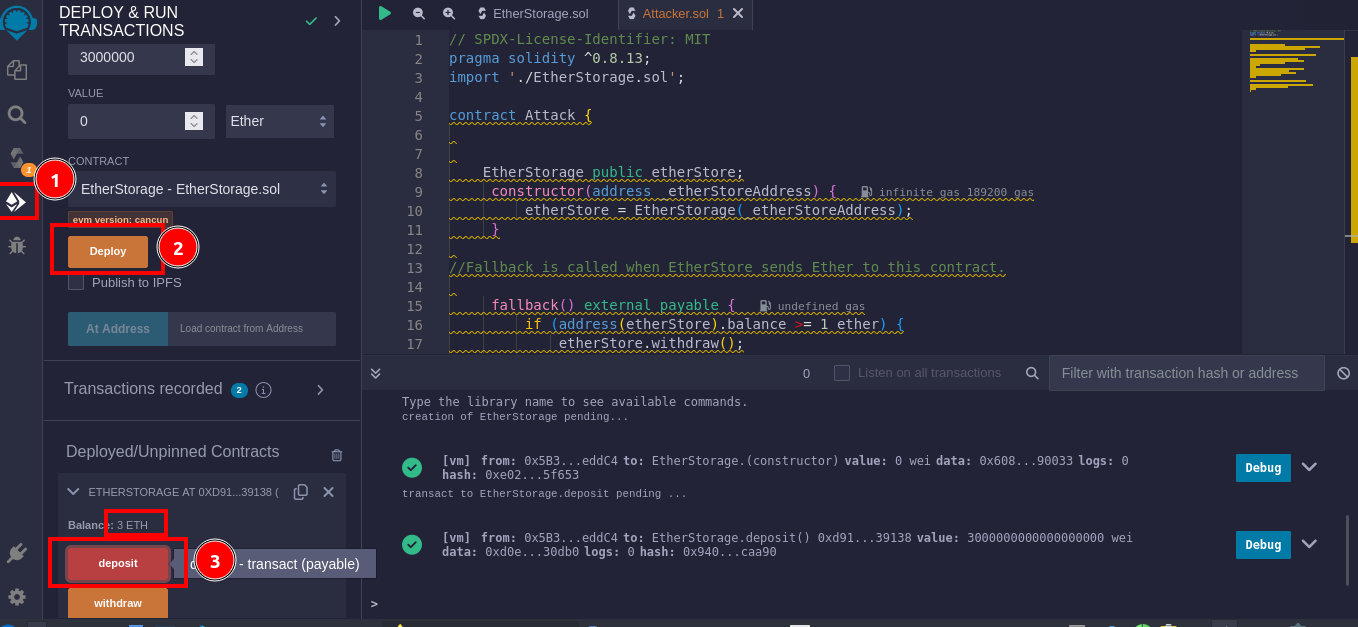 Deploy attacker.sol and Interact