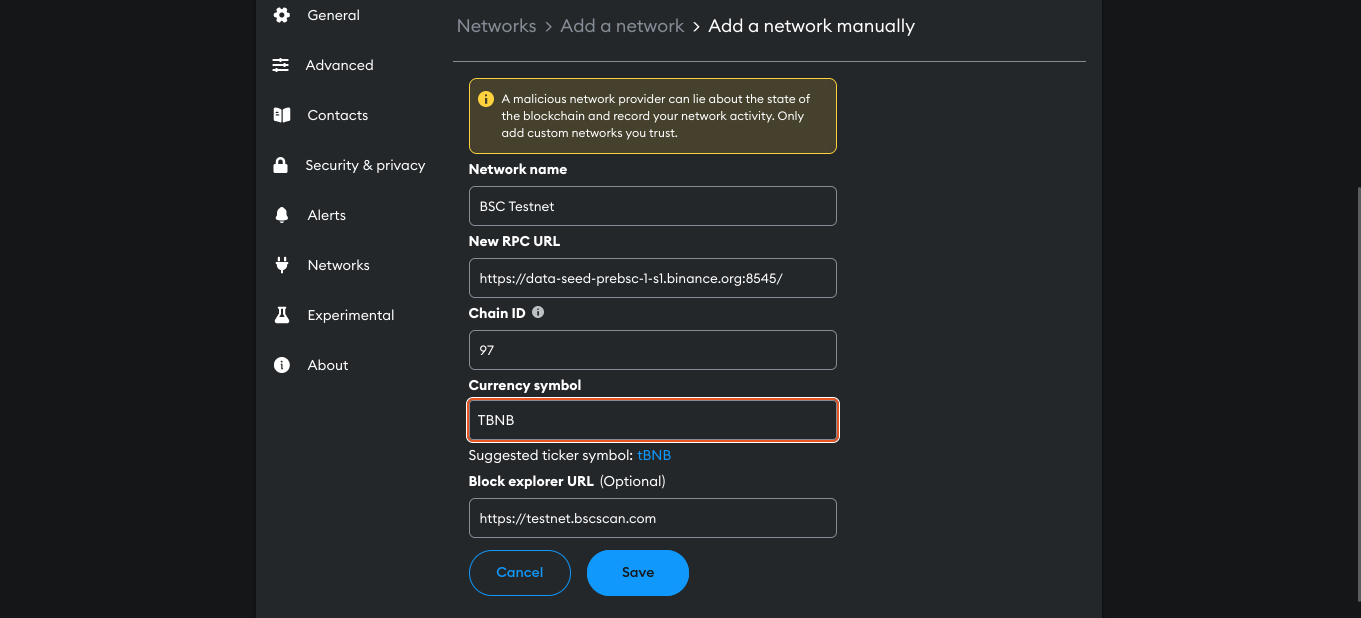 BSC Testnet Setup